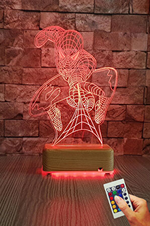 Örümcek Adam3d Led Gece Lambası 16 Renk SpiderMan Doğumgünü Hediyesi