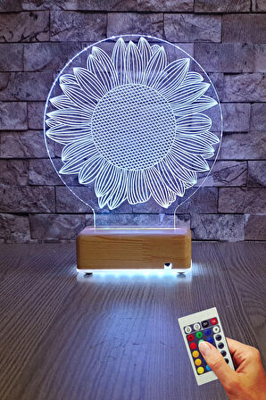 Papatya Çiçek  3d Led Gece Lambası 16 Renk Doğumgünü Hediyesi