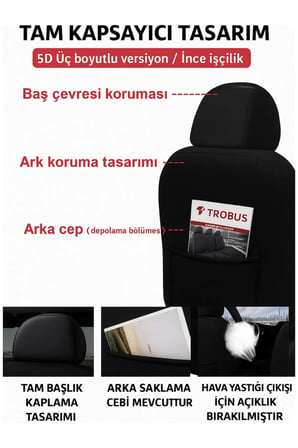 VW Golf 6 Trendline 2008-2013 Bütün Arka Sırt Oturak Uyumlu Vira GrindSport Siyah Mavi Koltuk Kılıfı