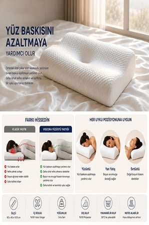 Yüzüstü Uyku Yastığı – Nefes Alabilen Ergonomik Çift Taraflı Visco Yastık