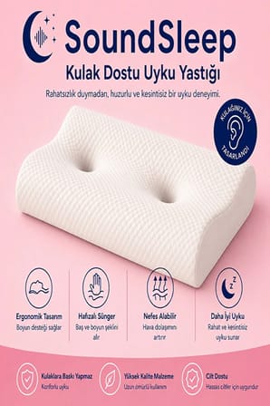SoundSleep Kulak Dostu Uyku Yastığı – Küpe ve Kulaklık Kullananlar İçin Ergonomik Visco Yastık