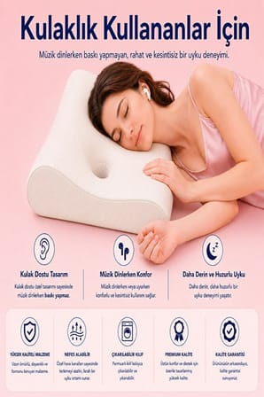 SoundSleep Kulak Dostu Uyku Yastığı – Küpe ve Kulaklık Kullananlar İçin Ergonomik Visco Yastık