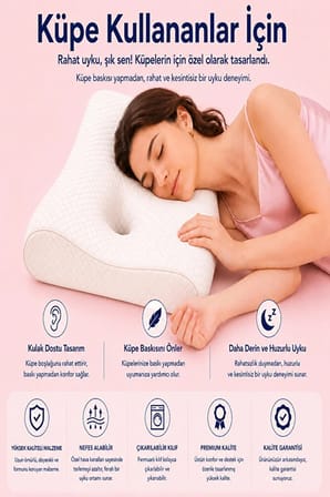 SoundSleep Kulak Dostu Uyku Yastığı – Küpe ve Kulaklık Kullananlar İçin Ergonomik Visco Yastık