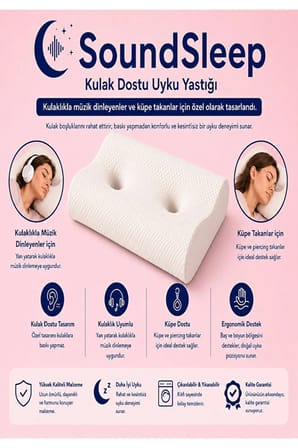 SoundSleep Kulak Dostu Uyku Yastığı – Küpe ve Kulaklık Kullananlar İçin Ergonomik Visco Yastık