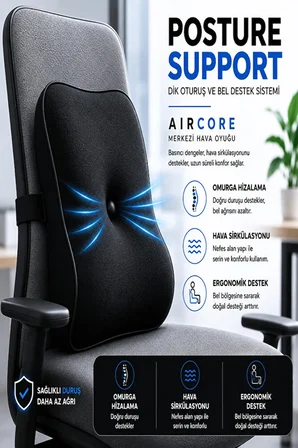 Posture Support AirCore Ergonomik Lomber Bel Destek Minderi Siyah