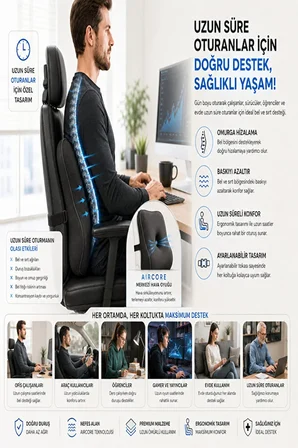 Posture Support AirCore Ergonomik Lomber Bel Destek Minderi Siyah