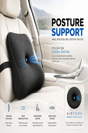 Posture Support AirCore Ergonomik Lomber Bel Destek Minderi Siyah