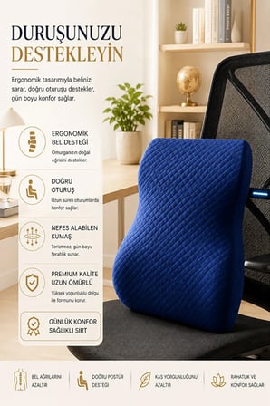 Ergonomik ve Ortopedik Sırt Minderi Doğru Destek, Konforlu Oturuş