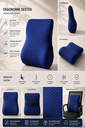 Ergonomik ve Ortopedik Sırt Minderi Doğru Destek, Konforlu Oturuş