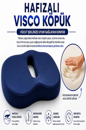 Ortopedik Oturma Minderi – Hafızalı Visco Köpük Kuyruk Sokumu Destek Yastığı, Uzun Süreli Oturuşlar İçin Ergonomik Ofis ve Araç Koltuğu Minderi