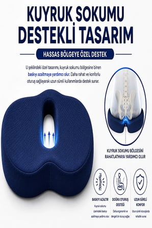 Ortopedik Oturma Minderi – Hafızalı Visco Köpük Kuyruk Sokumu Destek Yastığı, Uzun Süreli Oturuşlar İçin Ergonomik Ofis ve Araç Koltuğu Minderi