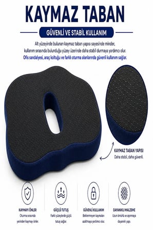 Ortopedik Oturma Minderi – Hafızalı Visco Köpük Kuyruk Sokumu Destek Yastığı, Uzun Süreli Oturuşlar İçin Ergonomik Ofis ve Araç Koltuğu Minderi