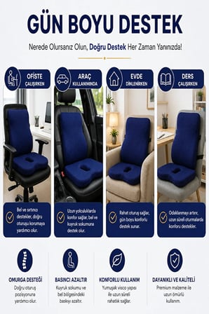Ortopedik Sırt ve Oturma Minderi Seti – Bel, Sırt ve Kuyruk Sokumu İçin Ergonomik Visco Destek