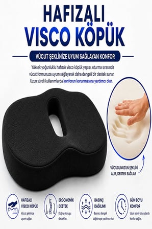 Ortopedik Oturma Minderi – Kuyruk Sokumu Destek Minderi Uzun Süreli Oturuşlar İçin Ergonomik Ofis ve Araç Koltuğu Minderi Visco Minder