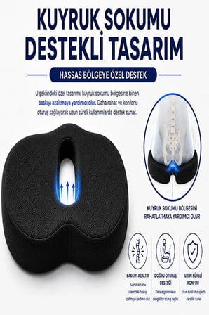 Ortopedik Oturma Minderi – Kuyruk Sokumu Destek Minderi Uzun Süreli Oturuşlar İçin Ergonomik Ofis ve Araç Koltuğu Minderi Visco Minder