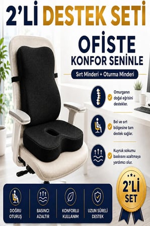2’li Ortopedik Visco Minder Seti – Ergonomik Bel, Sırt ve Kuyruk Sokumu Desteği
