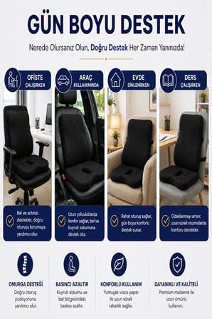 2’li Ortopedik Visco Minder Seti – Ergonomik Bel, Sırt ve Kuyruk Sokumu Desteği