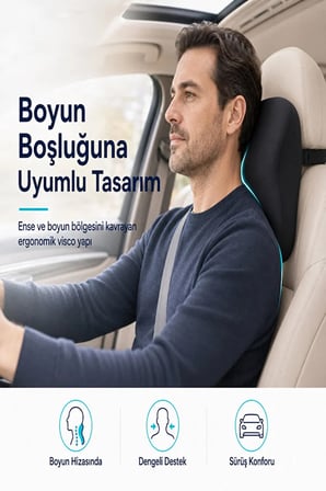 Araç Boyun ve Ense Destek Yastığı – Visco Dolgulu, Ayarlanabilir Kemerli