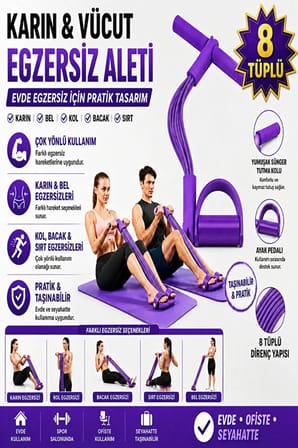Vücut Geliştirme ve Karın Egzersiz Aleti Taşınabilir Direnç Lastikli Fitness Ekipmanı 8 tüplü