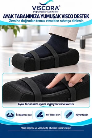 Ortopedik Visco Ayak Taban Destek Pedi 2’li – Masa Altı ve Seyahat İçin Ayarlanabilir Yapı