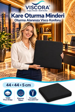 Visco Kare Oturma Minderi – Ofis Koltuğu, Sandalye ve Ev İçin Kaymaz Minder 44×44×5 cm