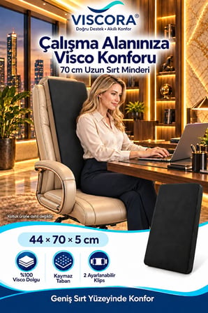 Visco Uzun Sırt Destek Minderi – Müdür ve Ofis Koltuğu İçin 70 cm Sırt Yastığı