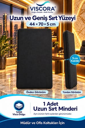 Visco Uzun Sırt Destek Minderi – Müdür ve Ofis Koltuğu İçin 70 cm Sırt Yastığı