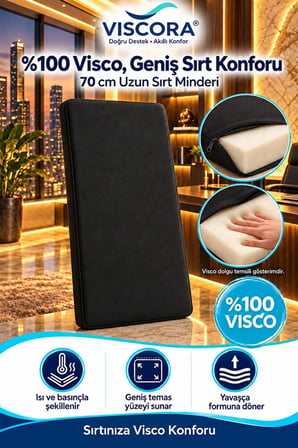Visco Uzun Sırt Destek Minderi – Müdür ve Ofis Koltuğu İçin 70 cm Sırt Yastığı