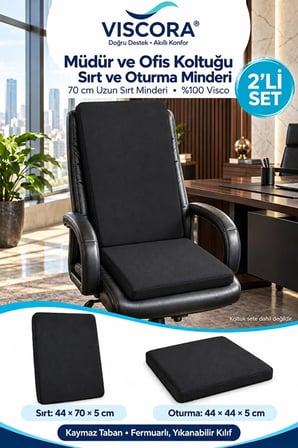 Müdür ve Ofis Koltuğu Minderi 2’li Set – %100 Visco Uzun Sırt ve Oturma Desteği