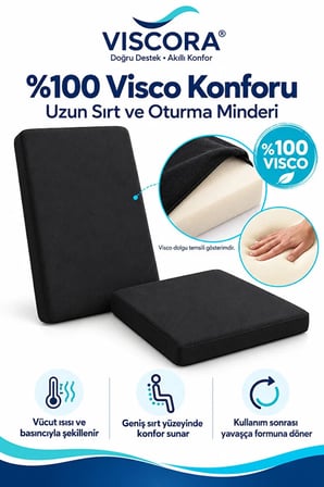 Müdür ve Ofis Koltuğu Minderi 2’li Set – %100 Visco Uzun Sırt ve Oturma Desteği
