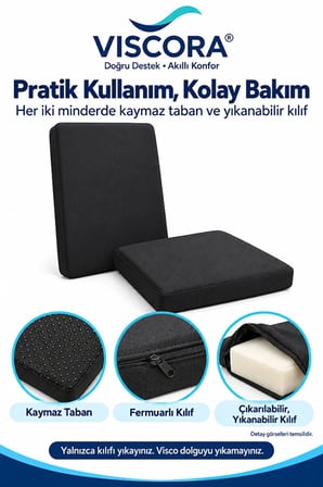 Müdür ve Ofis Koltuğu Minderi 2’li Set – %100 Visco Uzun Sırt ve Oturma Desteği