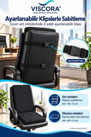 Müdür ve Ofis Koltuğu Minderi 2’li Set – %100 Visco Uzun Sırt ve Oturma Desteği