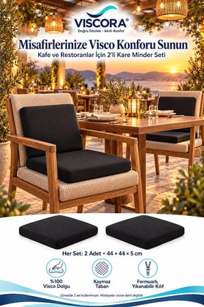 2’li Kare Visco Sandalye Minderi – Otel, Kafe, Restoran, Bahçe İçin Oturma ve Sırt Desteği