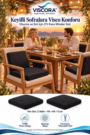 2’li Kare Visco Sandalye Minderi – Otel, Kafe, Restoran, Bahçe İçin Oturma ve Sırt Desteği