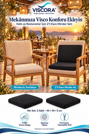 2’li Kare Visco Sandalye Minderi – Otel, Kafe, Restoran, Bahçe İçin Oturma ve Sırt Desteği