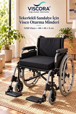 Tekerlekli Sandalye Minderi – %100 Visco Kare Oturma Minderi, Kaymaz Taban 44×44×5 cm