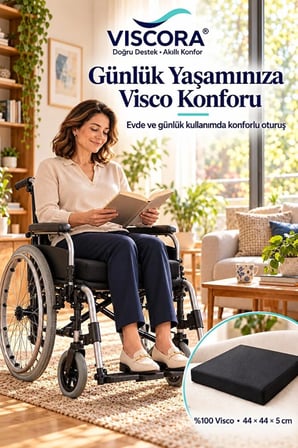 Tekerlekli Sandalye Minderi – %100 Visco Kare Oturma Minderi, Kaymaz Taban 44×44×5 cm
