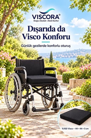 Tekerlekli Sandalye Minderi – %100 Visco Kare Oturma Minderi, Kaymaz Taban 44×44×5 cm