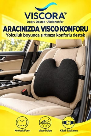 Araba Sırt Minderi – Ofis Koltuğu ve Ev İçin Visco Kelebek Klipsli Bel Destek Yastığı