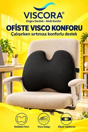 Araba Sırt Minderi – Ofis Koltuğu ve Ev İçin Visco Kelebek Klipsli Bel Destek Yastığı