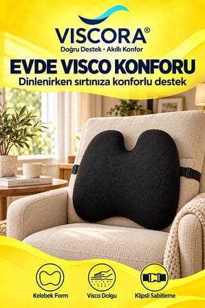 Araba Sırt Minderi – Ofis Koltuğu ve Ev İçin Visco Kelebek Klipsli Bel Destek Yastığı