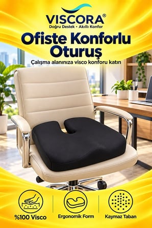 Visco Kuyruk Sokumu Oturma Minderi – Araba, Ofis ve Ev İçin U Şekilli Kaymaz Taban