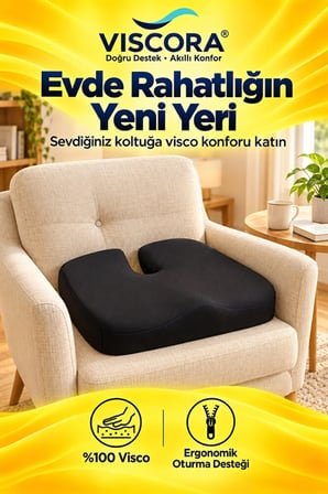 Visco Kuyruk Sokumu Oturma Minderi – Araba, Ofis ve Ev İçin U Şekilli Kaymaz Taban