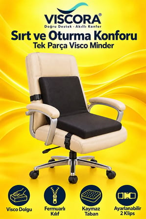 Visco Bel Destek ve Oturma Minderi – Ev, Ofis ve Araç İçin Tek Parça, Kaymaz Tabanlı ve Klipsli