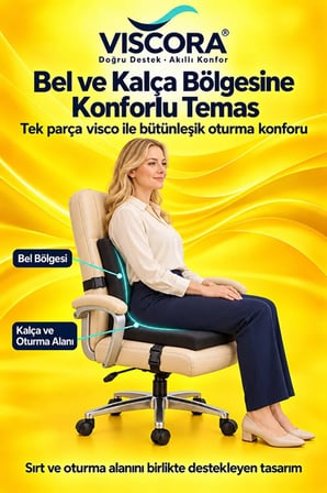 Visco Bel Destek ve Oturma Minderi – Ev, Ofis ve Araç İçin Tek Parça, Kaymaz Tabanlı ve Klipsli