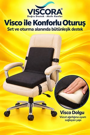 Visco Bel Destek ve Oturma Minderi – Ev, Ofis ve Araç İçin Tek Parça, Kaymaz Tabanlı ve Klipsli