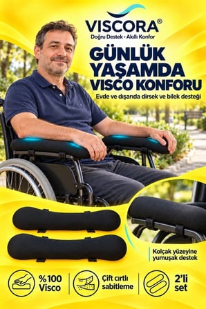 Visco Tekerlekli Sandalye Kolçak Destek Pedi 2’li – Cırtlı Dirsek ve Bilek Destek Minderi