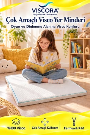 Çok Amaçlı Visco Yer Minderi – Çocuk Oyun ve Okuma Köşesi İçin Fermuarlı 70×90×5 cm