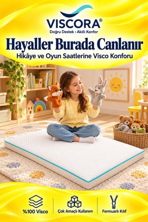 Çok Amaçlı Visco Yer Minderi – Çocuk Oyun ve Okuma Köşesi İçin Fermuarlı 70×90×5 cm