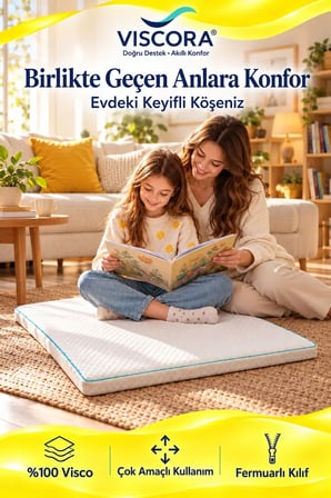 Çok Amaçlı Visco Yer Minderi – Çocuk Oyun ve Okuma Köşesi İçin Fermuarlı 70×90×5 cm